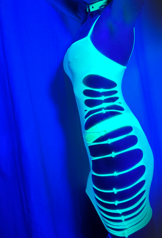 Neon Gele/Groenige 'gescheurde' Jurk