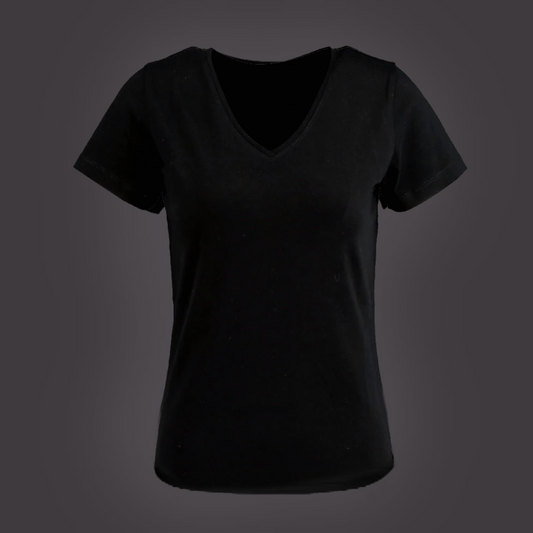 Base T-Shirt Vrouw Zwart V-Hals