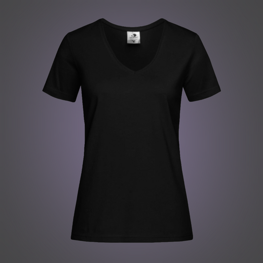 Base V-Hals T-Shirt Vrouw Zwart